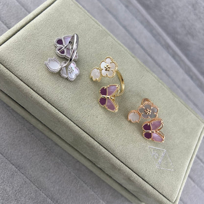 [Lumi Jewellery]Purple Mother-of-Pearl Butterfly & Flower Open Ring