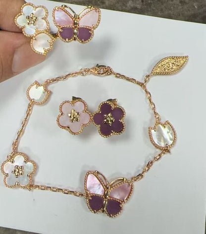 [Lumi Jewellery]LUCKY Purple Mother-of-Pearl Butterfly & Flower Bracelet