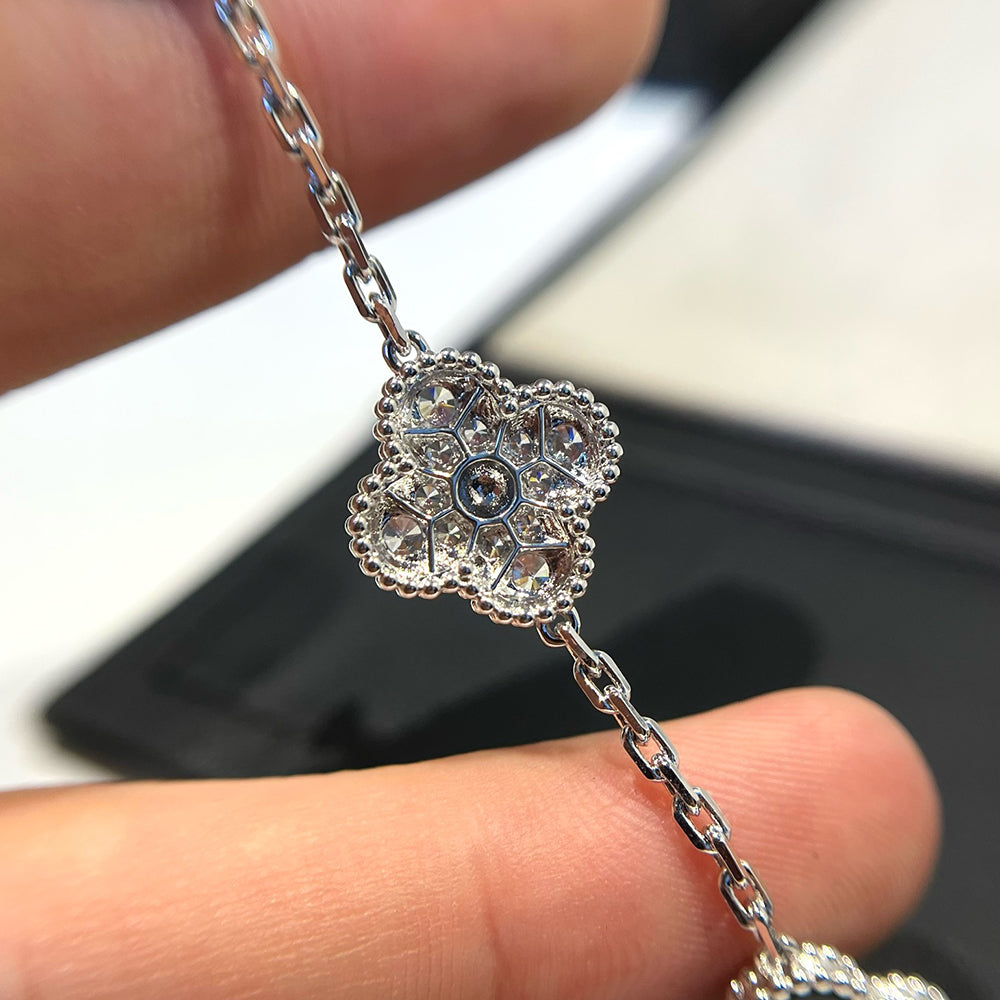 [Lumi Jewels]BRACELET CLOVER 5 MOTIFS ONYX DIAMANTS ARGENT