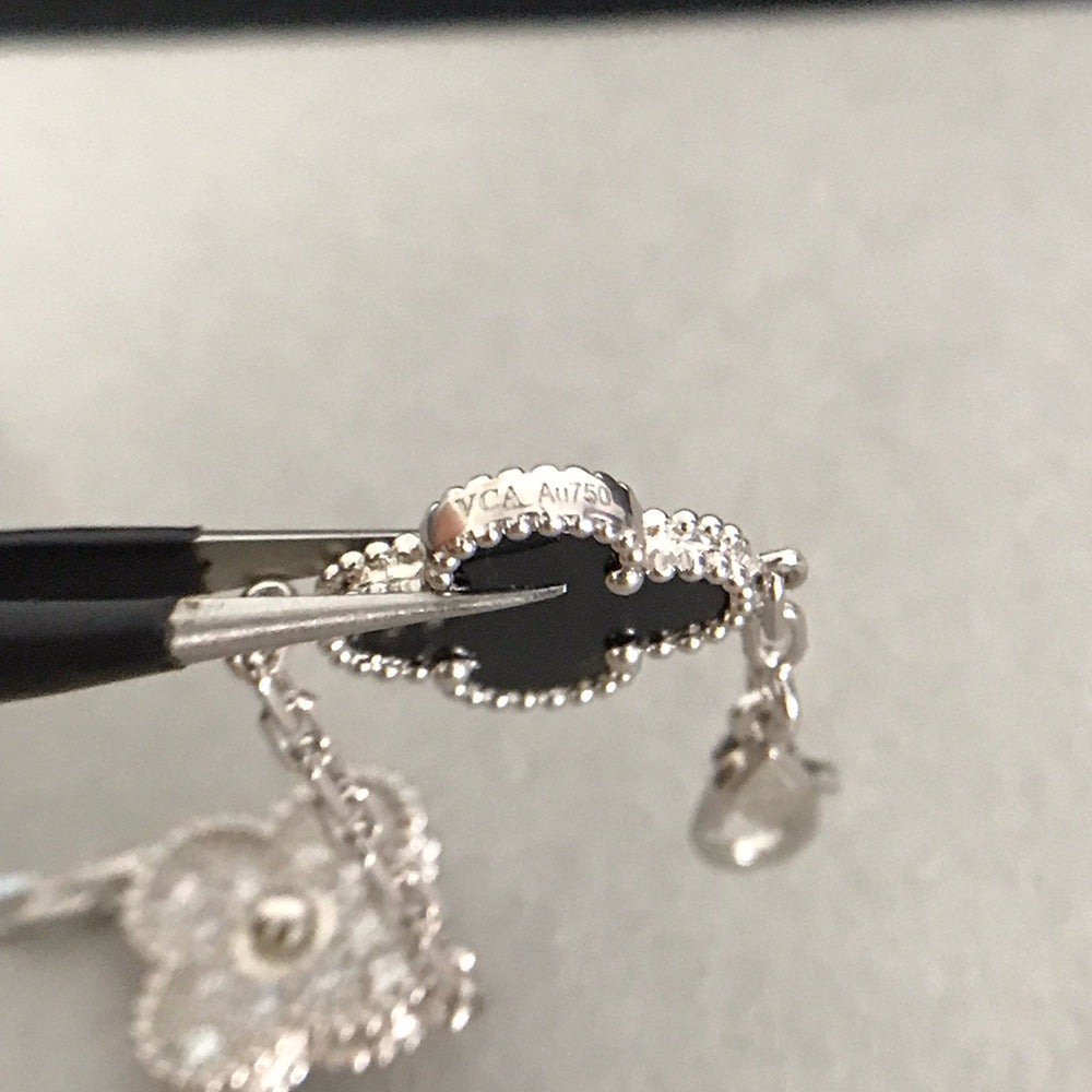 [Lumi Jewels]BRACELET CLOVER 5 MOTIFS ONYX DIAMANTS ARGENT