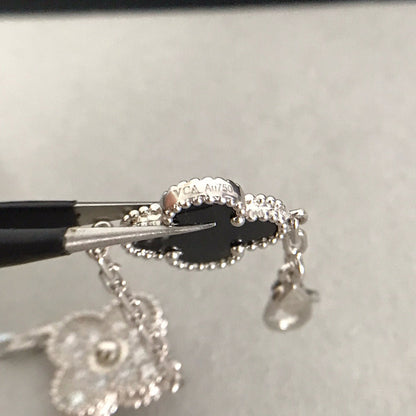 [Lumi Jewels]BRACELET CLOVER 5 MOTIFS ONYX DIAMANTS ARGENT