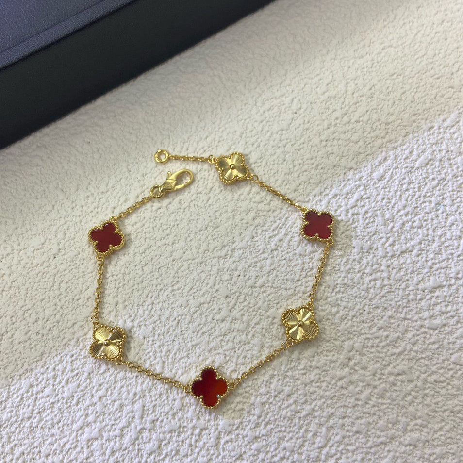 [Lumi Jewels]CLOVER 6 MOTIF RED AGATE LASER BRACELET