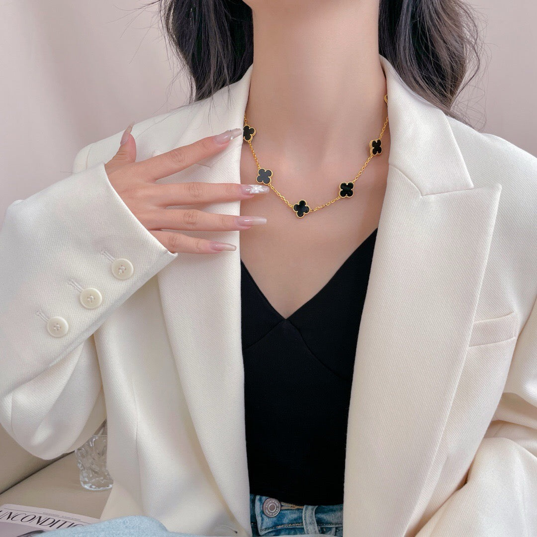 [Lumi Jewels]CLOVER 10 MOTIFS ONYX NECKLACE