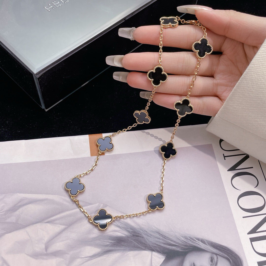 [Lumi Jewels]CLOVER 10 MOTIFS ONYX NECKLACE