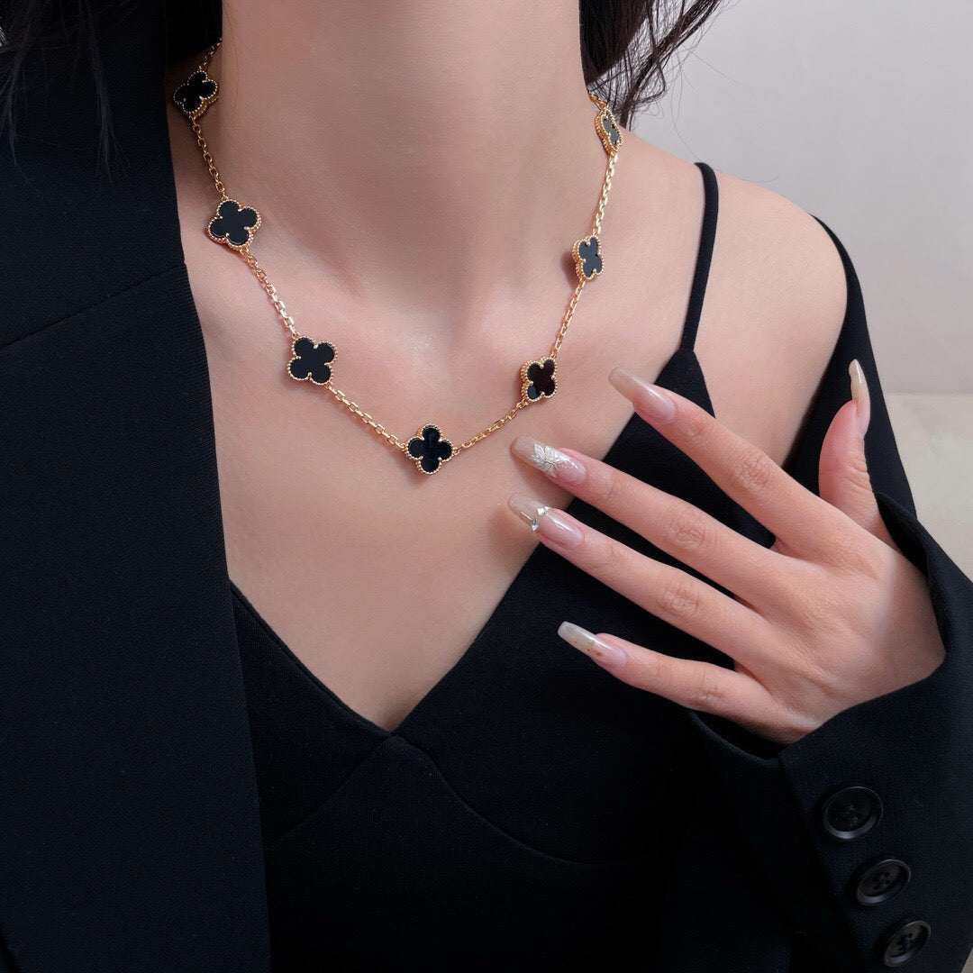 [Lumi Jewels]CLOVER 10 MOTIFS ONYX NECKLACE