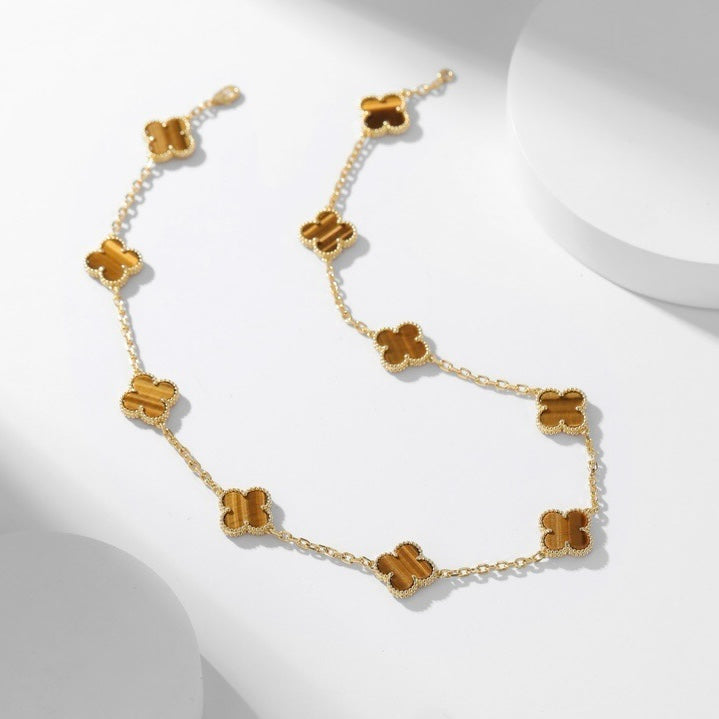 [Lumi Jewels]CLOVER 10 MOTIFS TIGER EYE NECKLACE