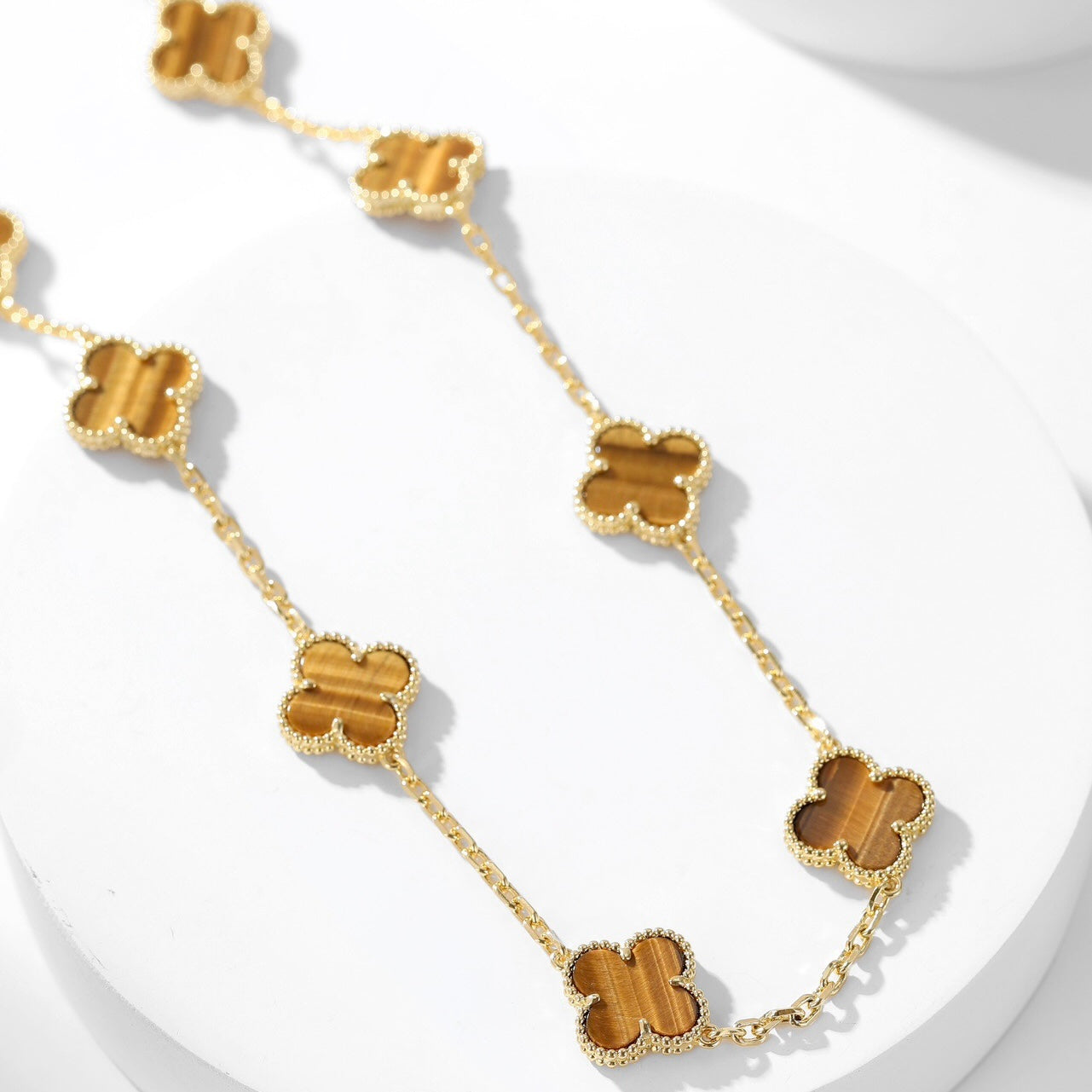 [Lumi Jewels]CLOVER 10 MOTIFS TIGER EYE NECKLACE