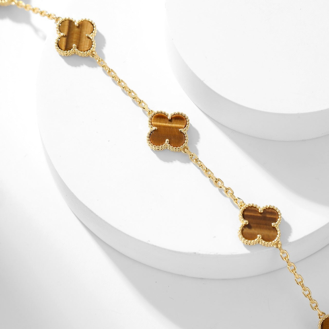 [Lumi Jewels]CLOVER 10 MOTIFS TIGER EYE NECKLACE