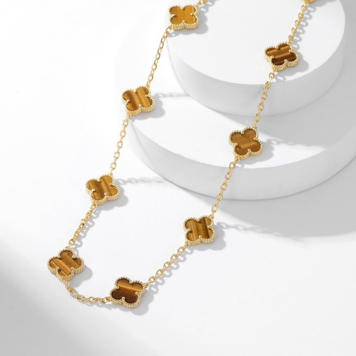 [Lumi Jewels]CLOVER 10 MOTIFS TIGER EYE NECKLACE