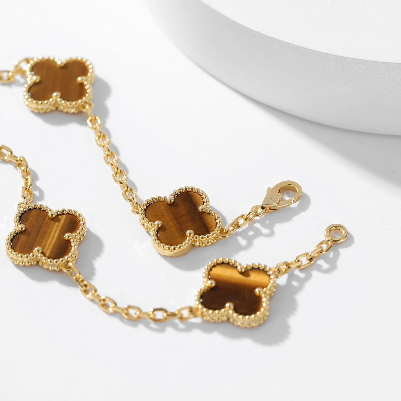 [Lumi Jewels]CLOVER 10 MOTIFS TIGER EYE NECKLACE