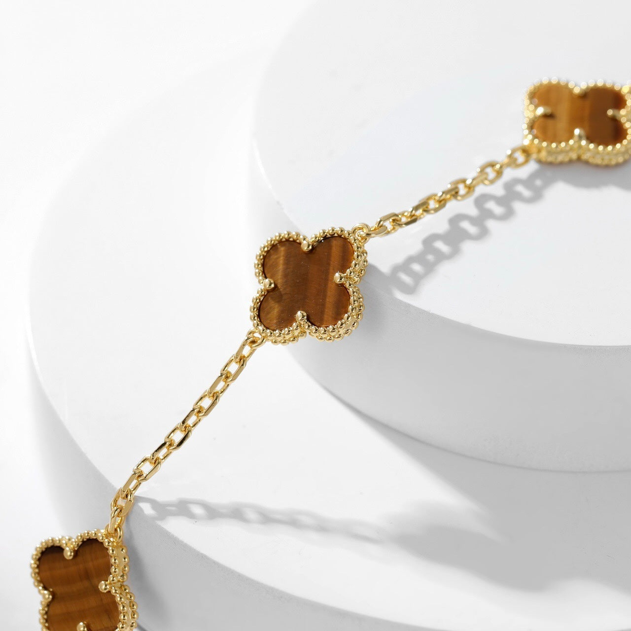 [Lumi Jewels]CLOVER 10 MOTIFS TIGER EYE NECKLACE