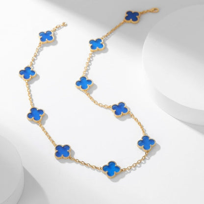 [Lumi Jewels]CLOVER 10 MOTIFS BLUE AGATE NECKLACE