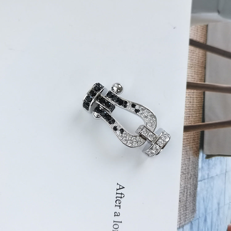 [Lumi Jewels]FORCE LARGE HORSESHOE BLACK WHITE DIAMOND BRACELET SILVER