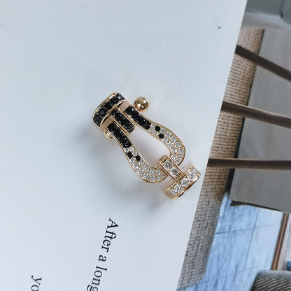 [Lumi Jewels]FORCE LARGE HORSESHOE BLACK WHITE DIAMOND BRACELET SILVER