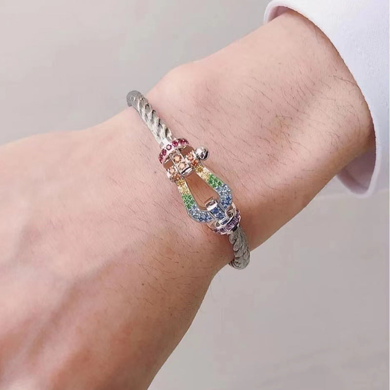 [Lumi Jewels]FORC LARGE HORSESHOE  COLORED DIAMOND BRACELET SILVER