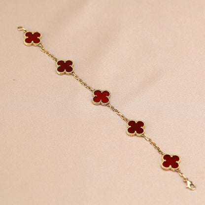 [Lumi Jewels]CLOVER 5 MOTIFS RED AGATE  BRACELET