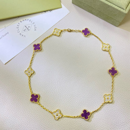[Lumi Jewels]CLOVER 10 MOTIFS  PURPLE VIOLET DIAMOND NECKLACE