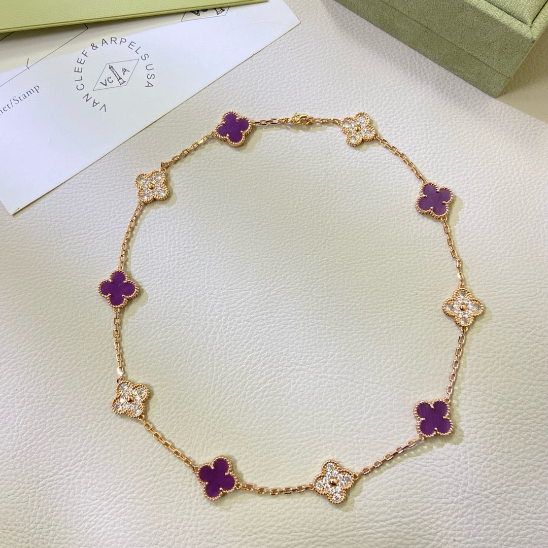 [Lumi Jewels]CLOVER 10 MOTIFS  PURPLE VIOLET DIAMOND NECKLACE