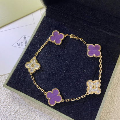 [Lumi Jewels]CLOVER  5 MOTIFS  PURPLE VIOLET DIAMOND BRACELET