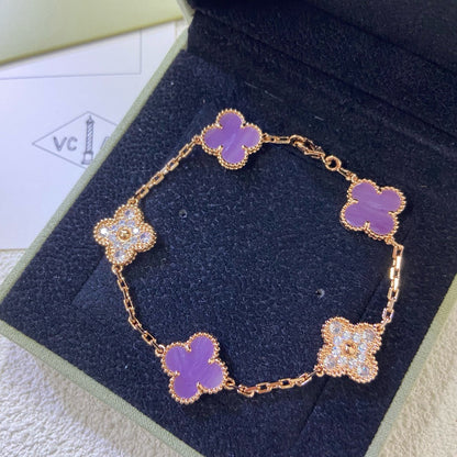 [Lumi Jewels]CLOVER  5 MOTIFS  PURPLE VIOLET DIAMOND BRACELET