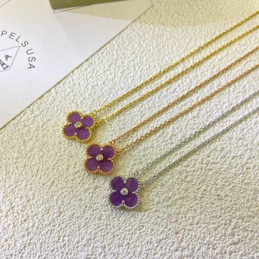 [Lumi Jewels]CLOVER 15MM DIAMOND  PURPLE VIOLET NECKLACE
