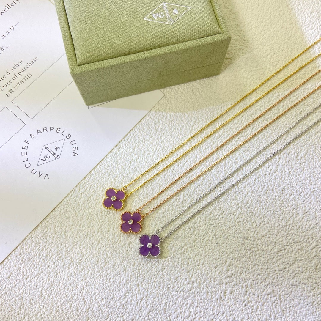 [Lumi Jewels]CLOVER 15MM DIAMOND  PURPLE VIOLET NECKLACE