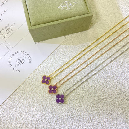[Lumi Jewels]CLOVER 15MM DIAMOND  PURPLE VIOLET NECKLACE