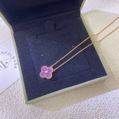 [Lumi Jewels]CLOVER 15MM DIAMOND  PURPLE VIOLET NECKLACE