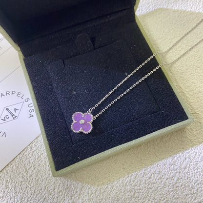 [Lumi Jewels]CLOVER 15MM DIAMOND  PURPLE VIOLET NECKLACE