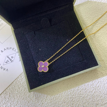 [Lumi Jewels]CLOVER 15MM DIAMOND  PURPLE VIOLET NECKLACE