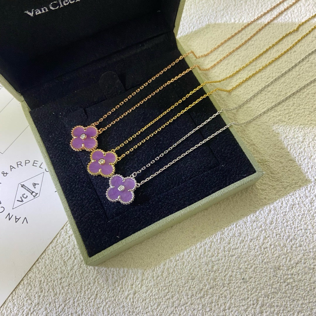 [Lumi Jewels]CLOVER 15MM DIAMOND  PURPLE VIOLET NECKLACE