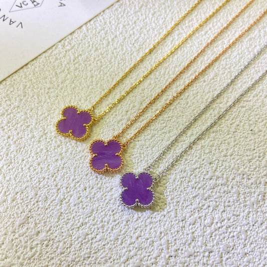 [Lumi Jewels]CLOVER 15MM  PURPLE VIOLET NECKLACE