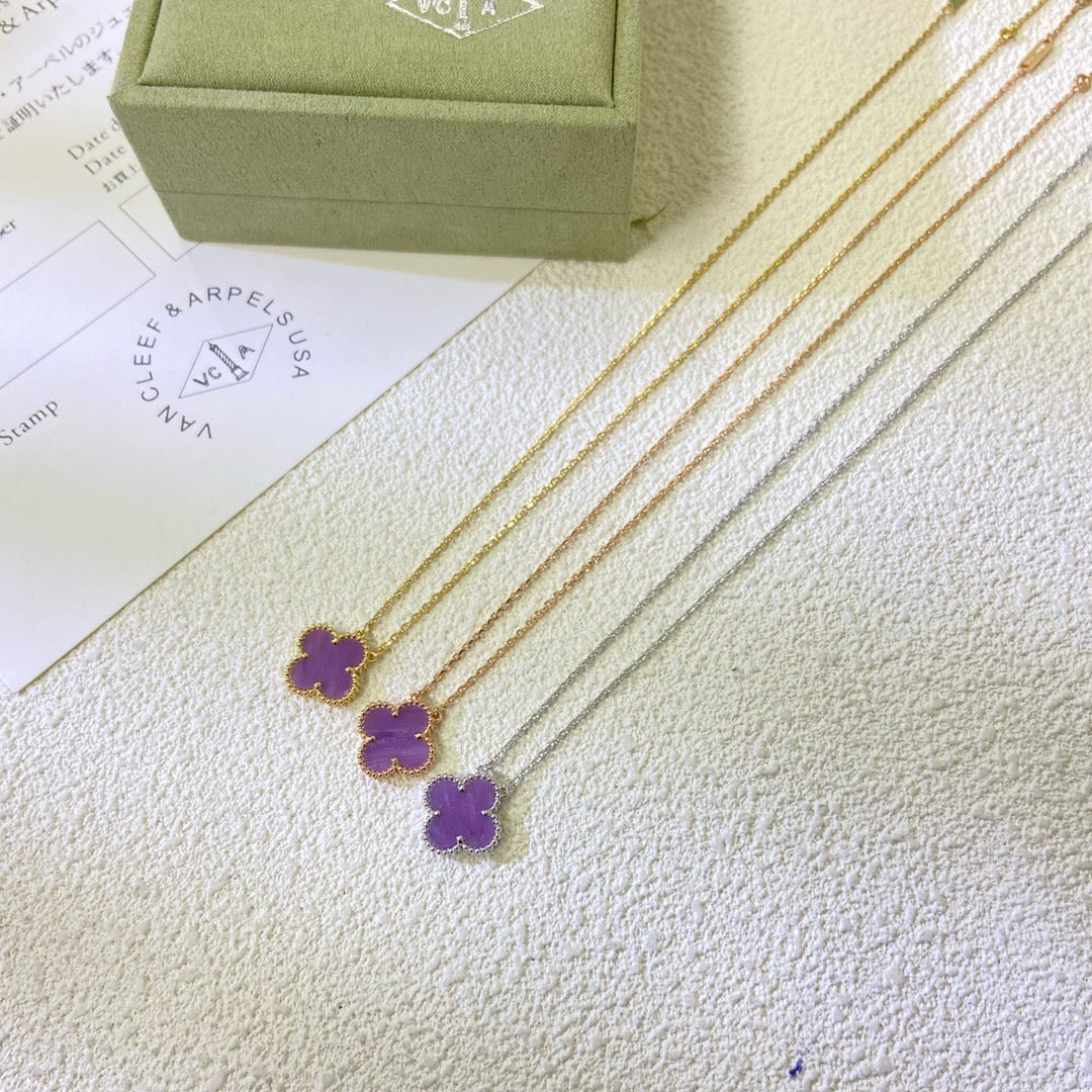 [Lumi Jewels]CLOVER 15MM  PURPLE VIOLET NECKLACE