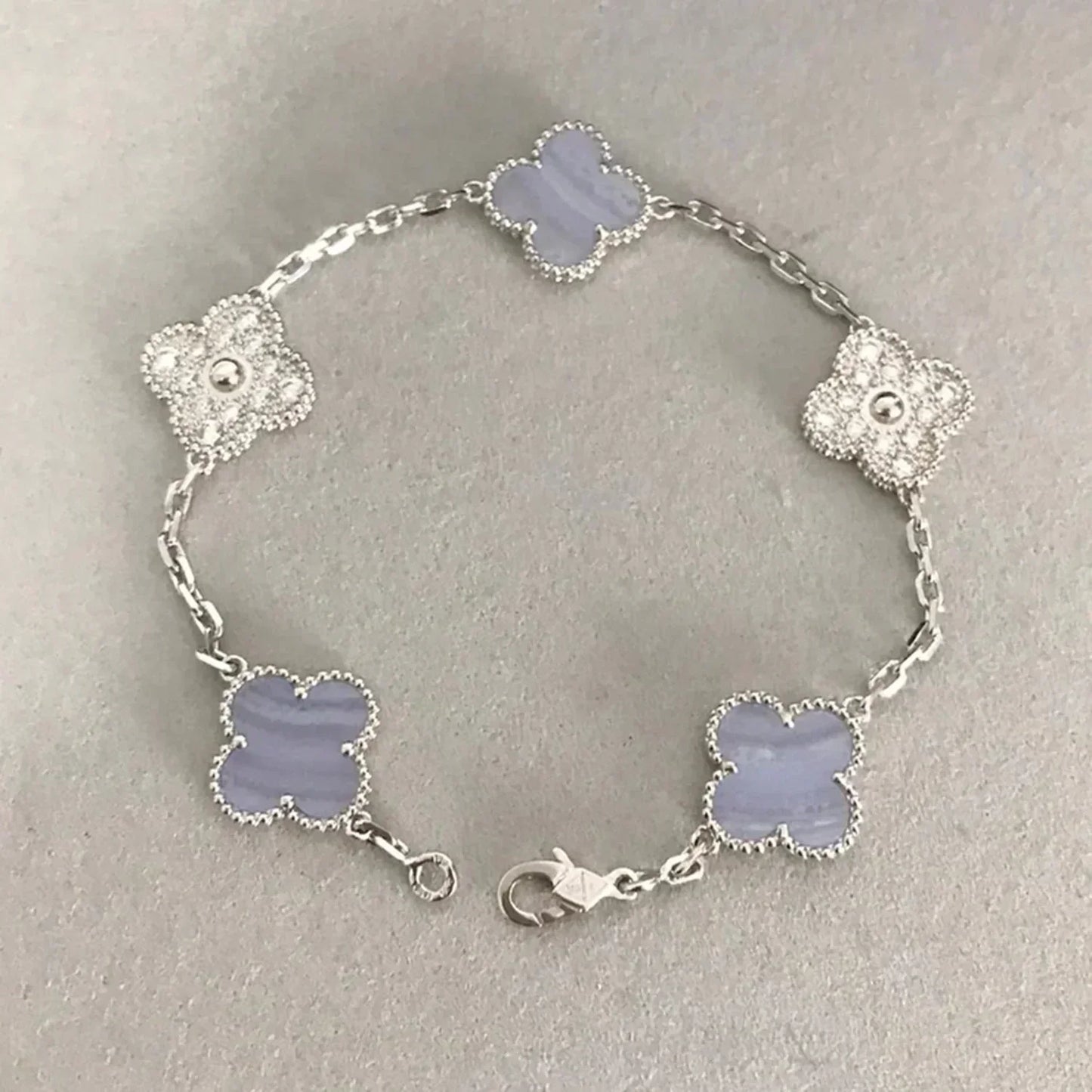 [Lumi Jewels]CLOVER  5 MOTIF DIAMOND PURPLE CHALCEDONY BRACELET SILVER