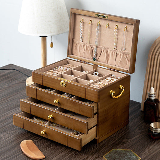 BOÎTE À BIJOUX RÉTRO EN BOIS MASSIF AVEC SERRURE