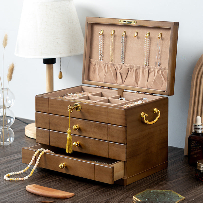 BOÎTE À BIJOUX RÉTRO EN BOIS MASSIF AVEC SERRURE