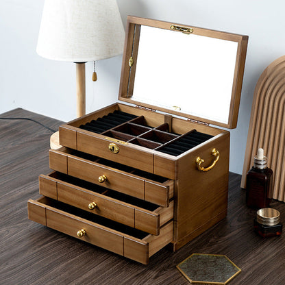 BOÎTE À BIJOUX RÉTRO EN BOIS MASSIF AVEC SERRURE