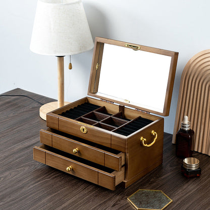 BOÎTE À BIJOUX RÉTRO EN BOIS MASSIF AVEC SERRURE