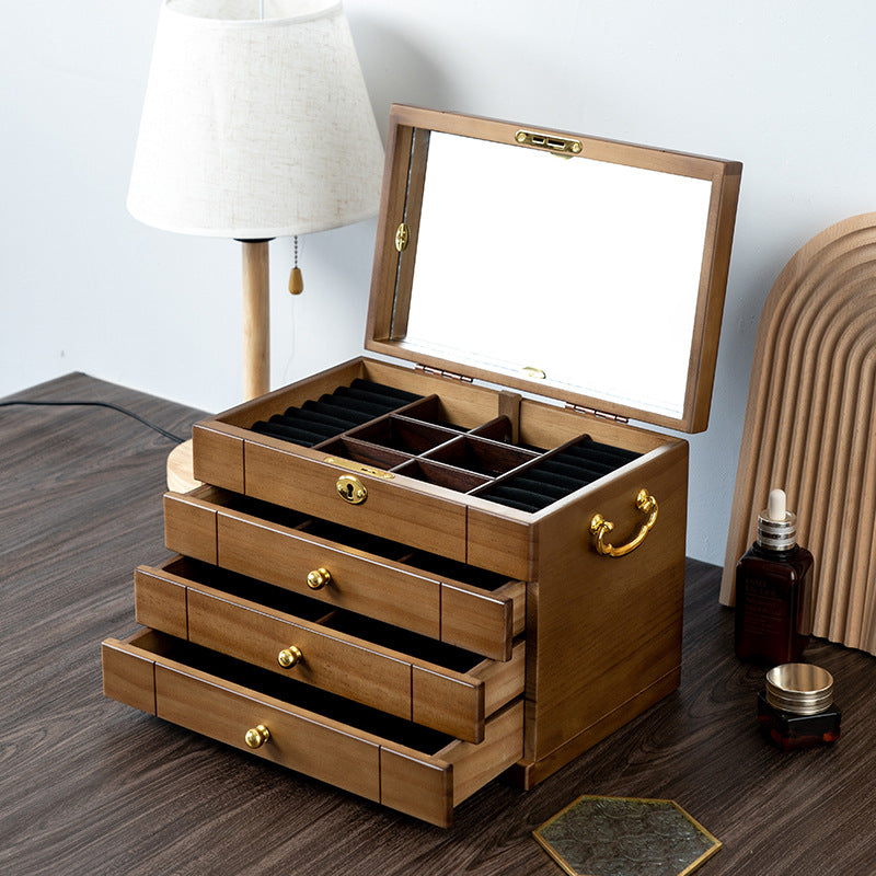 BOÎTE À BIJOUX RÉTRO EN BOIS MASSIF AVEC SERRURE