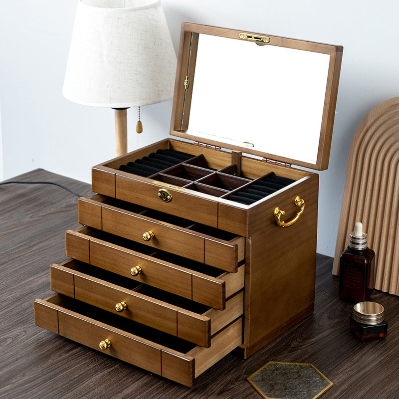 BOÎTE À BIJOUX RÉTRO EN BOIS MASSIF AVEC SERRURE