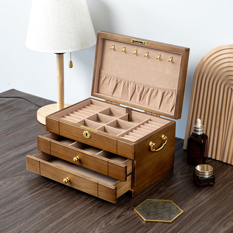 BOÎTE À BIJOUX RÉTRO EN BOIS MASSIF AVEC SERRURE