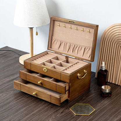 BOÎTE À BIJOUX RÉTRO EN BOIS MASSIF AVEC SERRURE