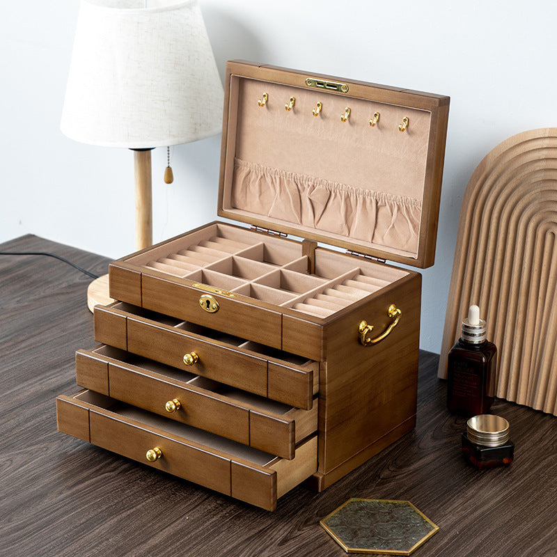 BOÎTE À BIJOUX RÉTRO EN BOIS MASSIF AVEC SERRURE