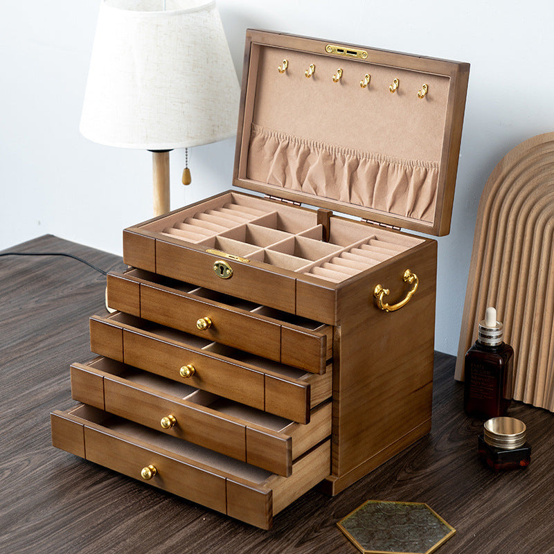 BOÎTE À BIJOUX RÉTRO EN BOIS MASSIF AVEC SERRURE