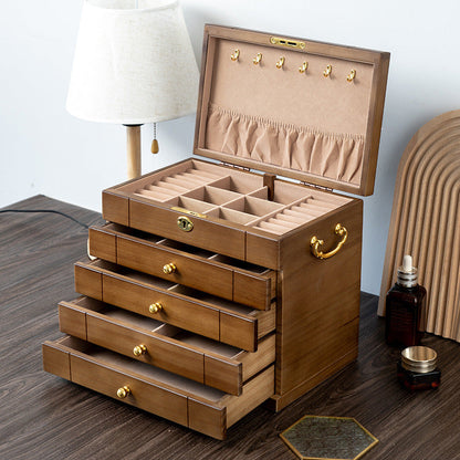BOÎTE À BIJOUX RÉTRO EN BOIS MASSIF AVEC SERRURE