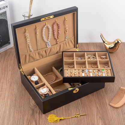 BOÎTE DE RANGEMENT BIJOUX RÉTRO EN BOIS MASSIF AVEC SERRURE