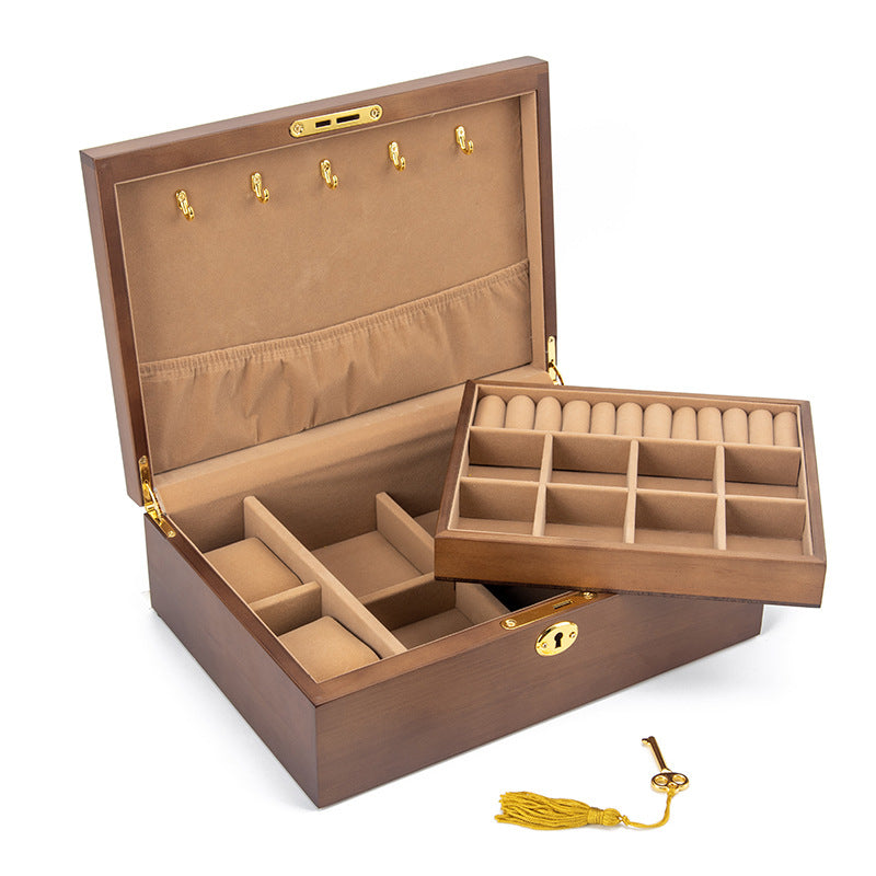 BOÎTE DE RANGEMENT BIJOUX RÉTRO EN BOIS MASSIF AVEC SERRURE
