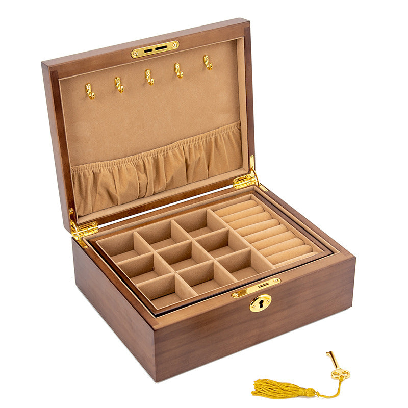 BOÎTE DE RANGEMENT BIJOUX RÉTRO EN BOIS MASSIF AVEC SERRURE