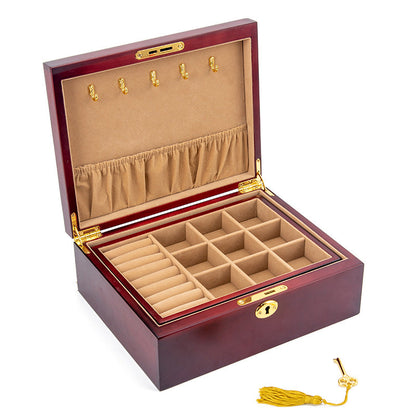BOÎTE DE RANGEMENT BIJOUX RÉTRO EN BOIS MASSIF AVEC SERRURE