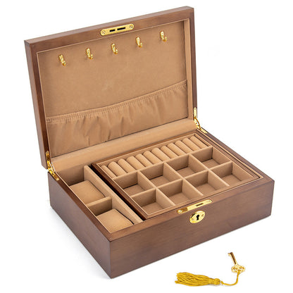 BOÎTE DE RANGEMENT BIJOUX RÉTRO EN BOIS MASSIF AVEC SERRURE